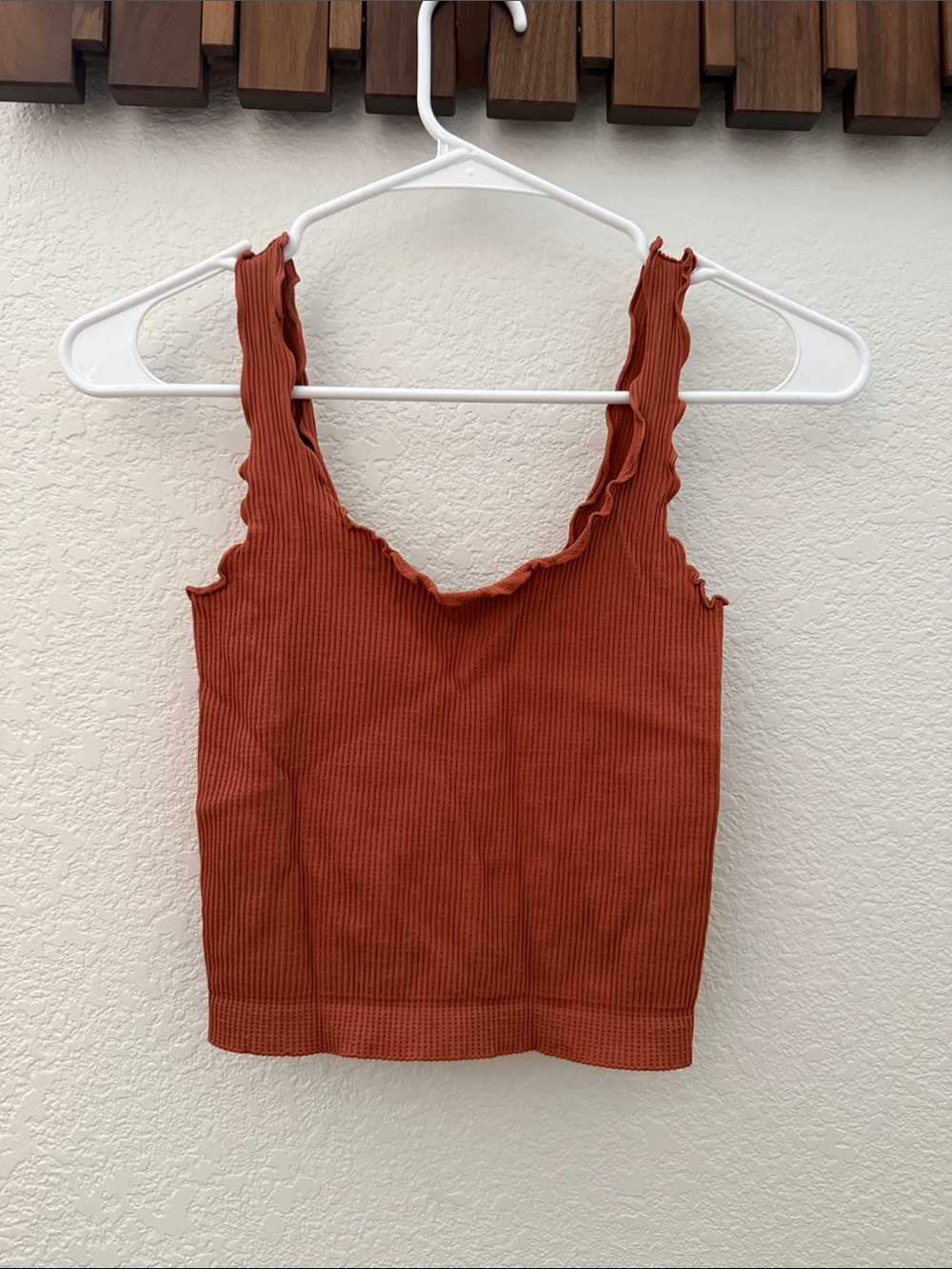 Rust Ribbed Ruffle Tank Top - Women